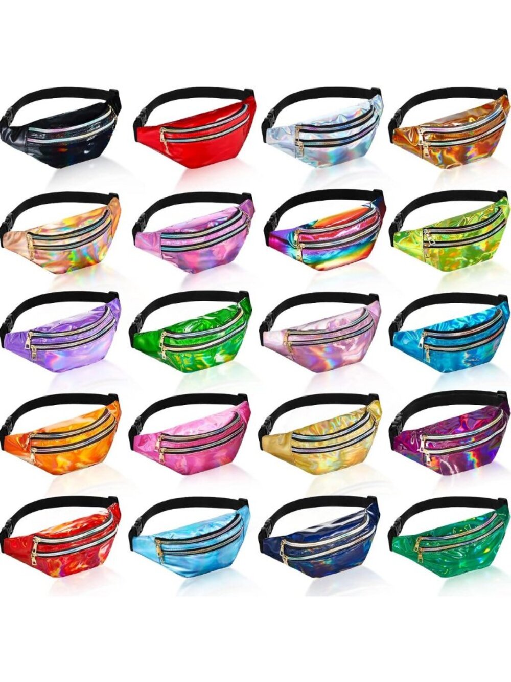 20 Pack Metallic Holographic Fanny Packs, Stylish Waist Bags for Parties